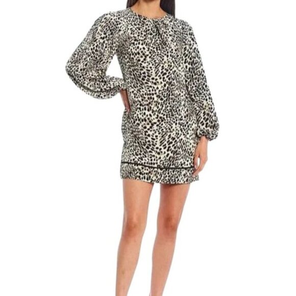Women's - LDT Elizabeth Animal Print Long Blouson Sleeve Mini Dress, Size 10 - Picture 1 of 10